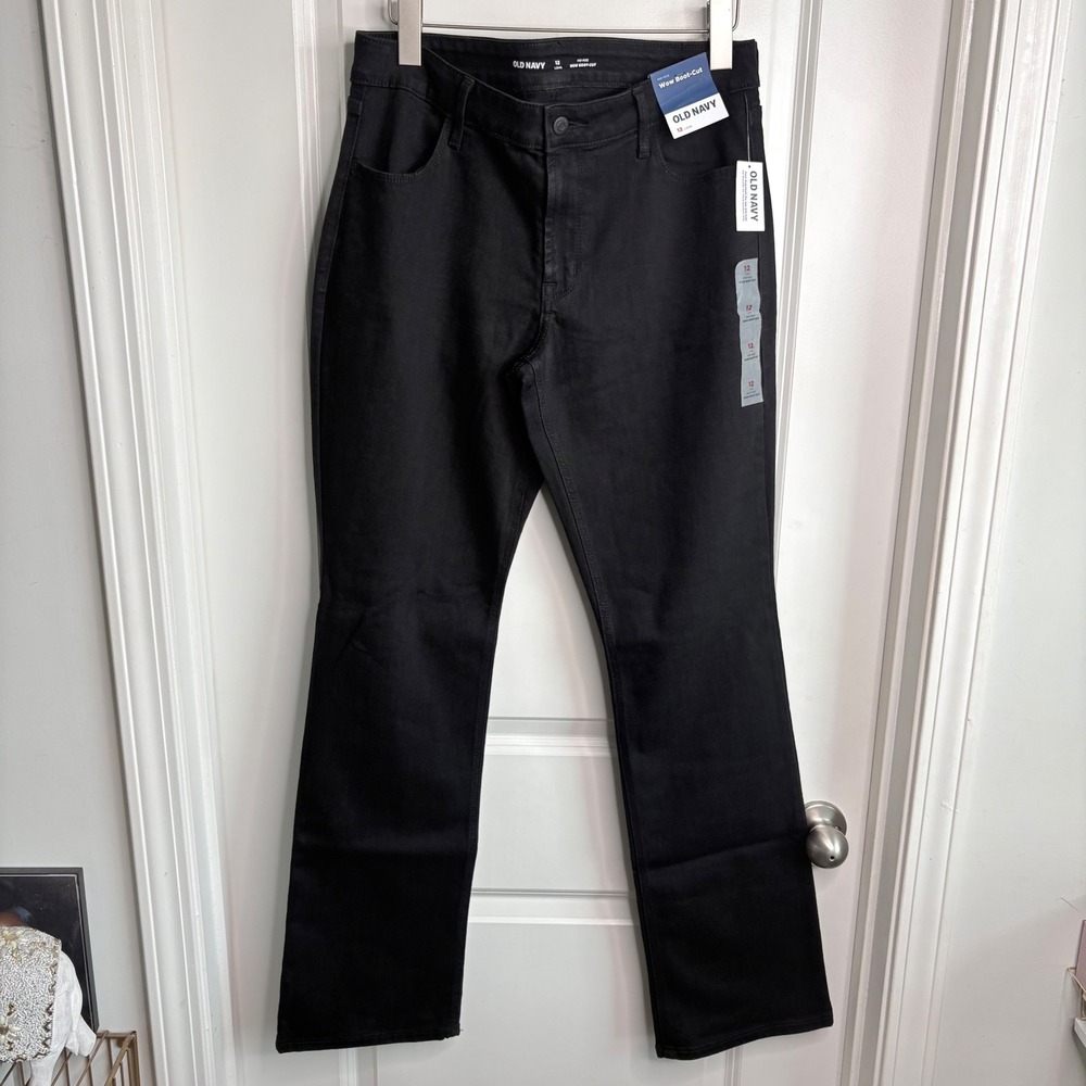 Old Navy Wow Boot-Cut Jeans Women 12 Long Mid-Rise Black Stretch Denim Pants NWT